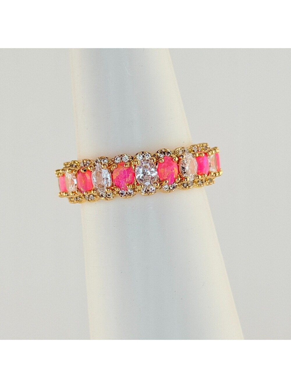 Bomb Party October 2026 Sz 9 "Intricately Divine" Pink Fire Opal on Yellow Gold